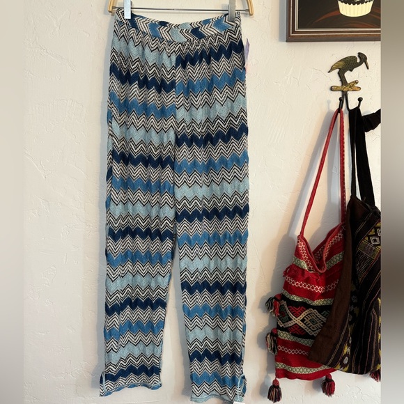 NWT MISSONI KNIT PANTS BLUE WHITE